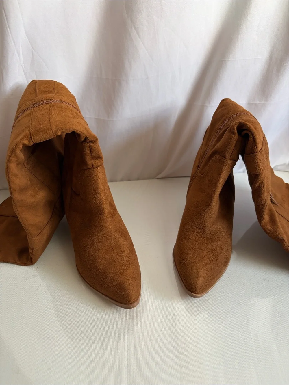 Yoki Tall Faux Suede Over-the-Knee Boots in Cognac Brown